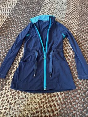 Lululemon In Stride Jacket Navy Teal Ruched Sz 4